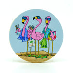 Trio of Flamingos on a 4" rubber home coaster