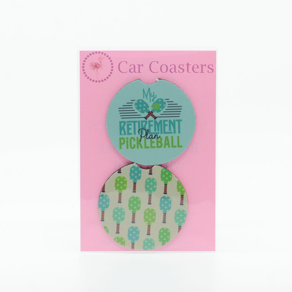 RUBBER CAR COASTERS WITH GRAPHIC PICKLEBALL RETIREMENT