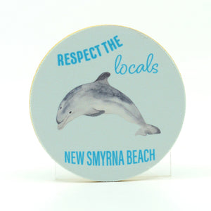 Round Rubber Home Coasters-Respect the Locals-New Smyrna Beach-Dolphin