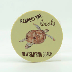 Round Rubber Home Coasters-Respect the Locals-New  Smyrna Beach-Sea Turtle