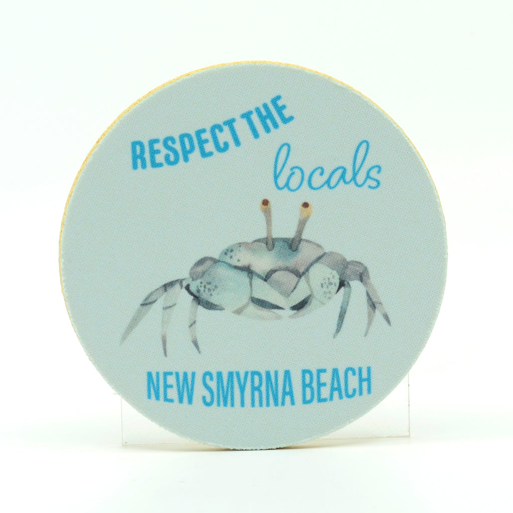 Round Rubber Home Coasters-Respect the Locals-New Smyrna Beach-Ghost Crab
