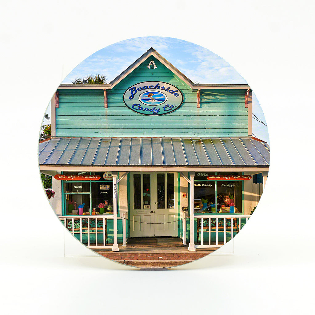Beachside Candy in New Smyrna Beach photograph on a 4" rubber home coaster