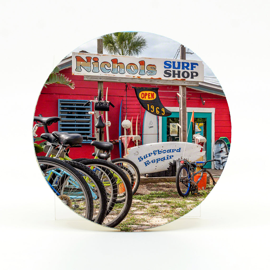 Nichols Surf Shop in New Smyrna Beach photograph on a 4" rubber home coaster