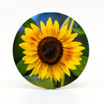 Sunflower photograph on a 4" round rubber home coaster