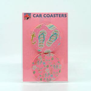 Pink Summer Sandstone Car Coasters