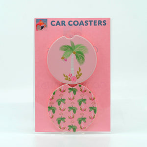 Pink Palm Trees Sandstone Car Coasters