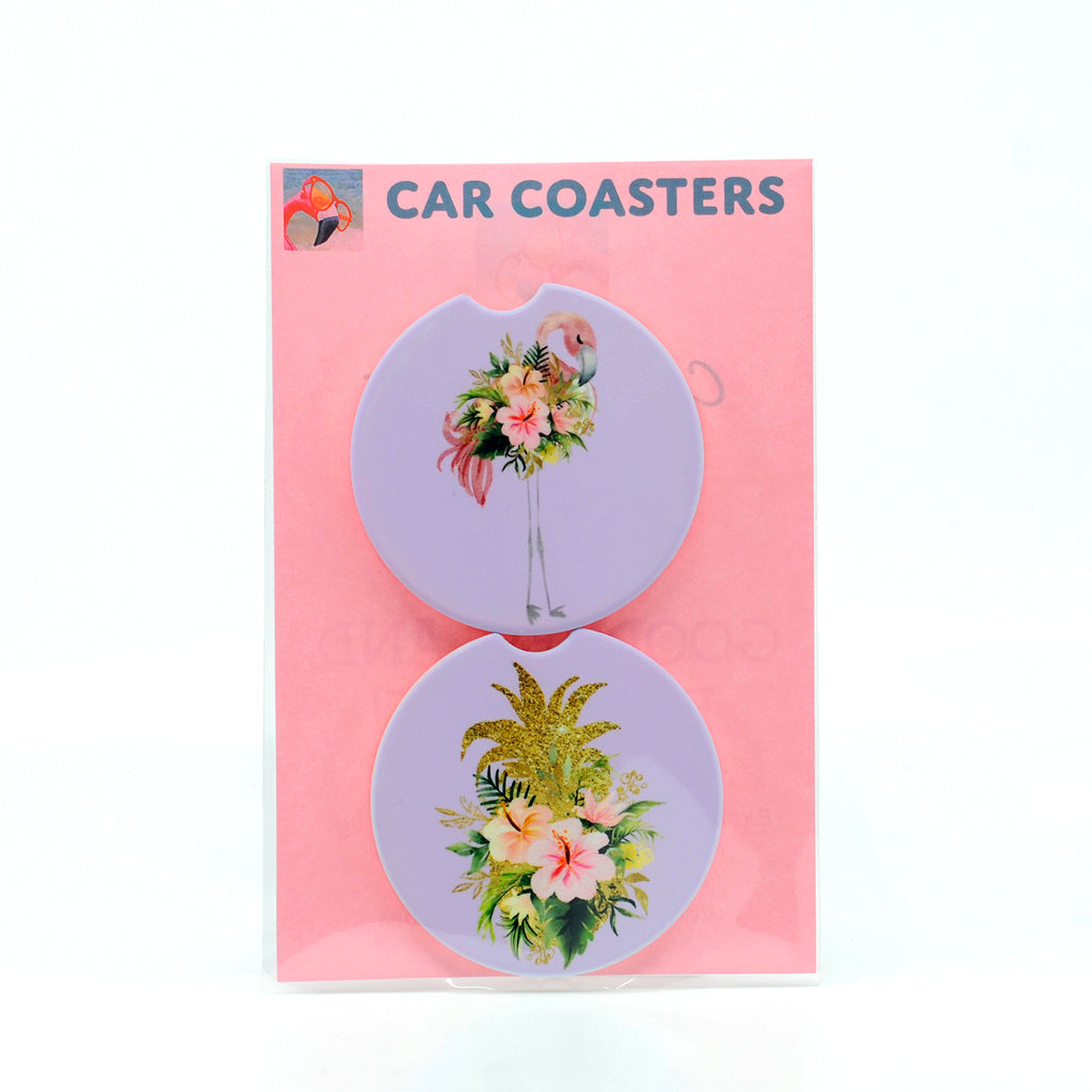 Flamingo Purple Sandstone Car Coasters