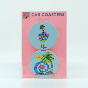 Flamingo Beach Sandstone Car Coasters
