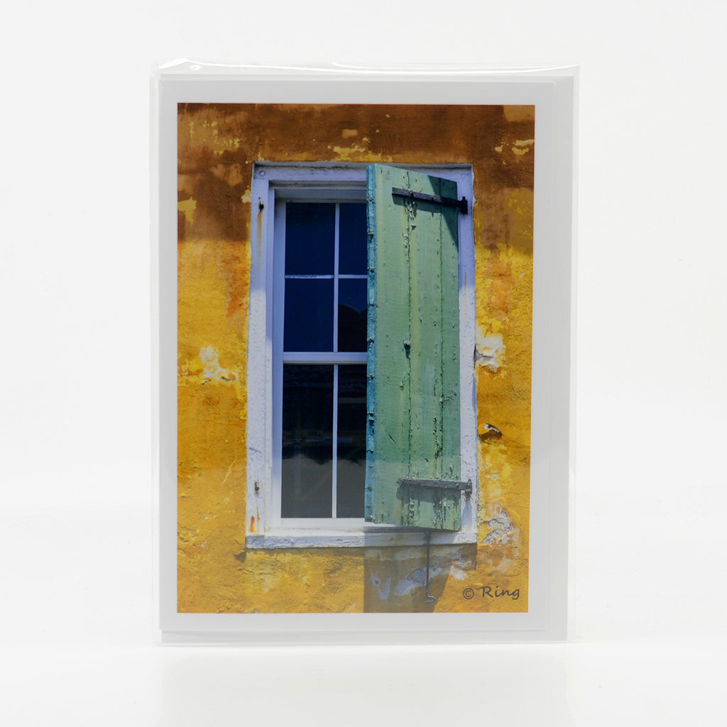 Photograph of Green Shutter Building in Saint Croix on a glossy greeting card