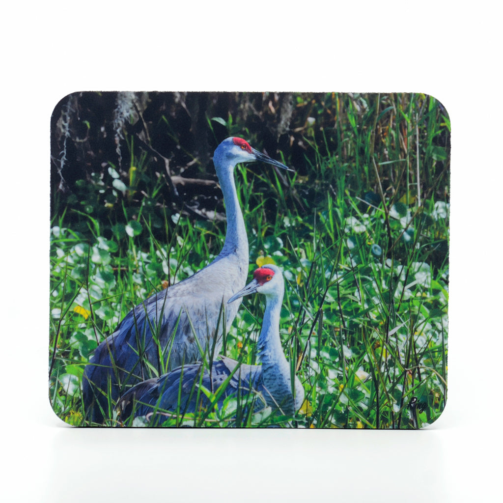 Sandhill Cranes photograph on rubber mouse pad
