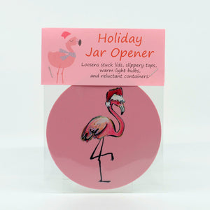 Flamingo Santa Christmas 5" rubber jar opener