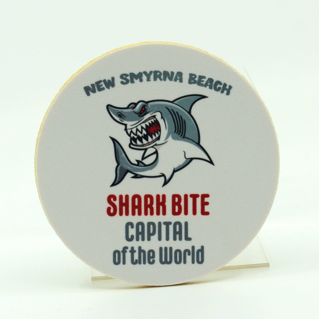 New Smyrna Beach Shark Bite Capital of the World Round Rubber Coaster