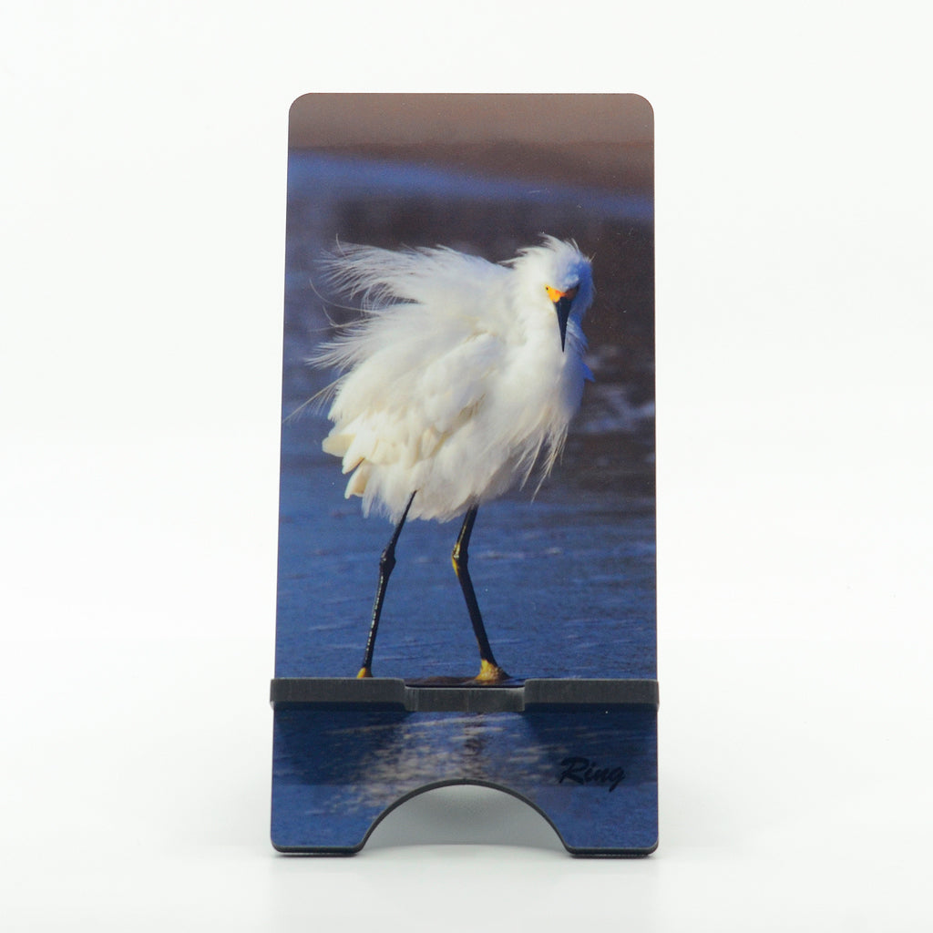 Snowy Egret photograph on a phone stand