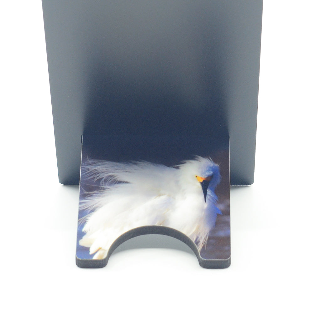 Snowy Egret photograph on a phone stand