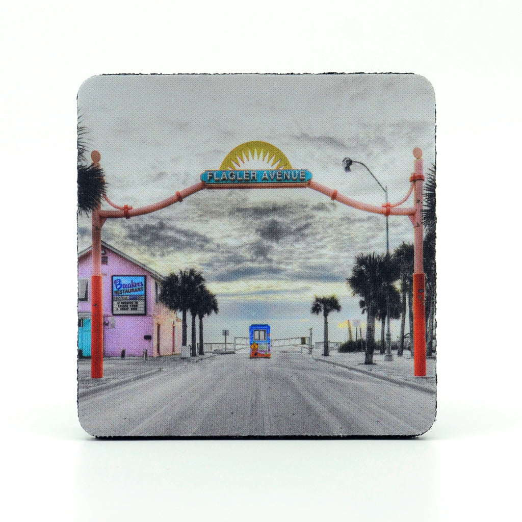 Square Rubber Home Coasters with photo Flagler Avenue New Smyrna Beach Florida