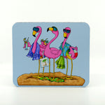 Trop pf Flamingos at the beach on a rectangle rubber mouse pad