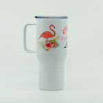 Crazy Flamingo Lady white polar camel tumbler with handle