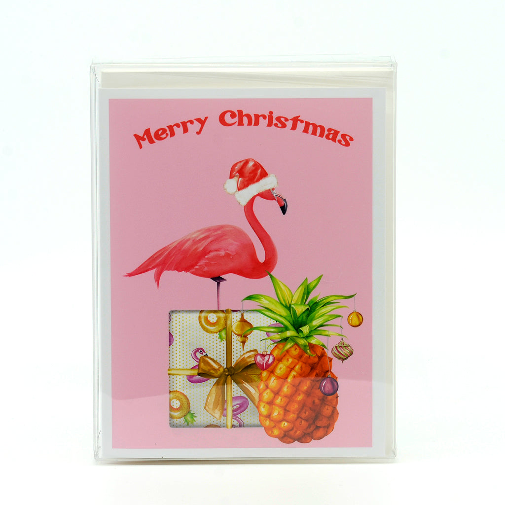 Santa Flamingo Small notecard set of 5 cards