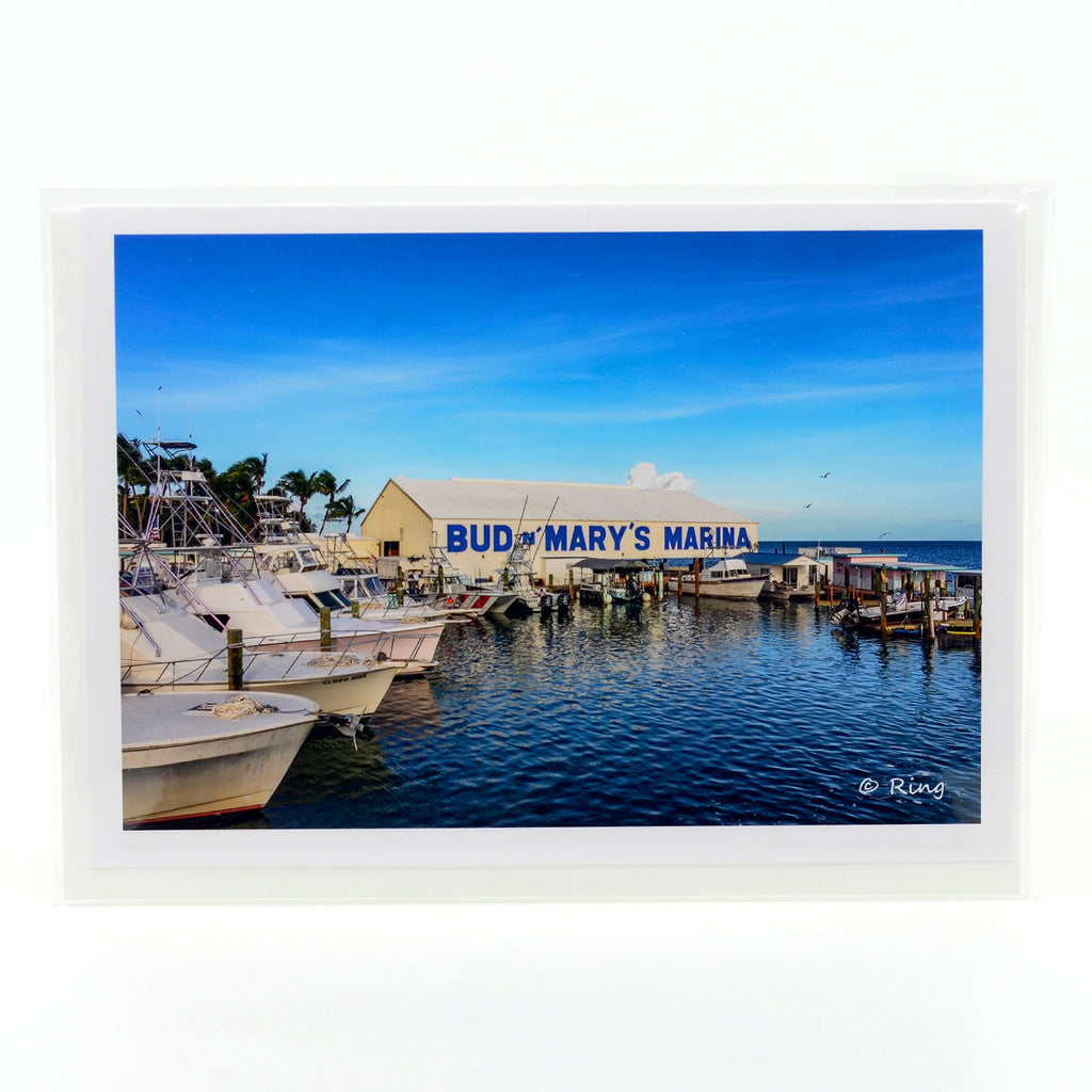 Bud N' Mary's Marina photograph on a glossy notecard 5" x 7"