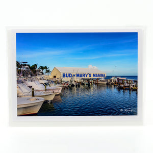 Bud N' Mary's Marina photograph on a glossy notecard 5" x 7"