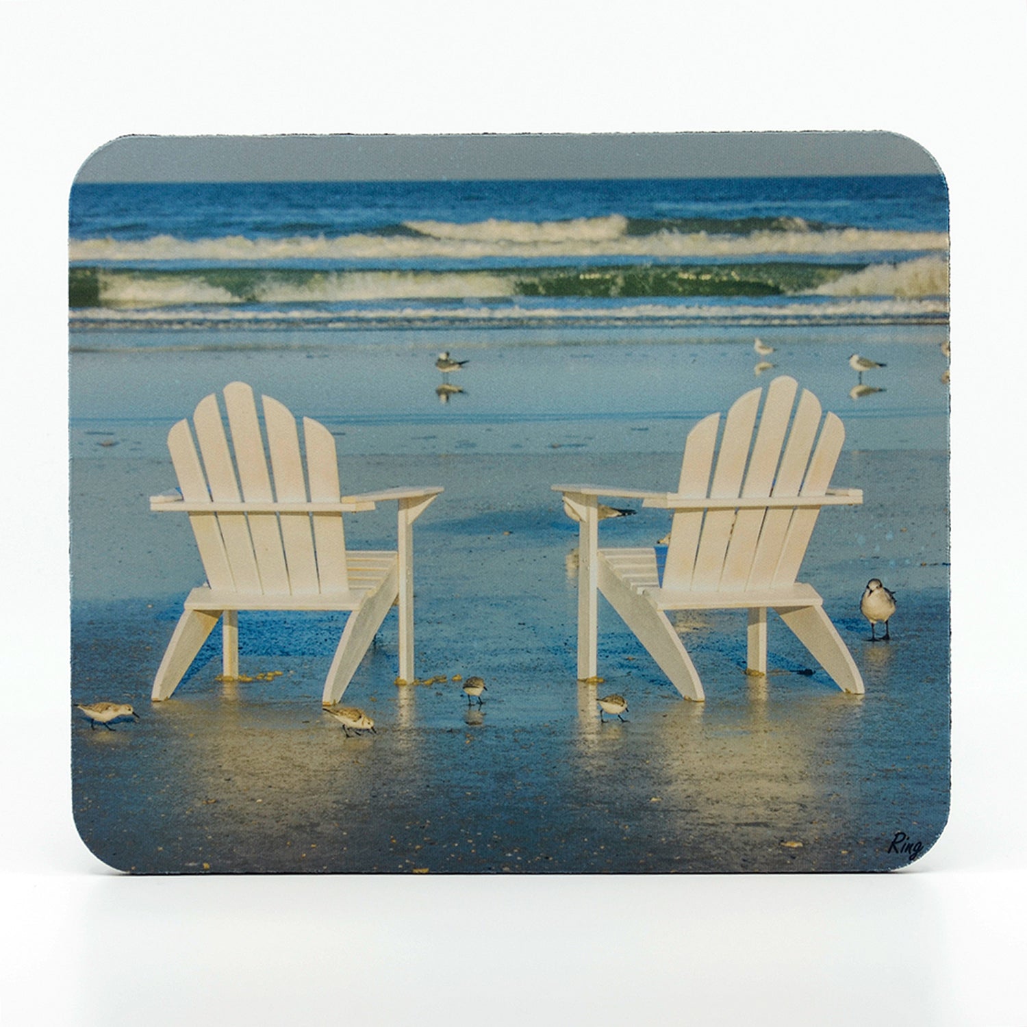Two beach chairs image on a rectangle rubber mouse pad