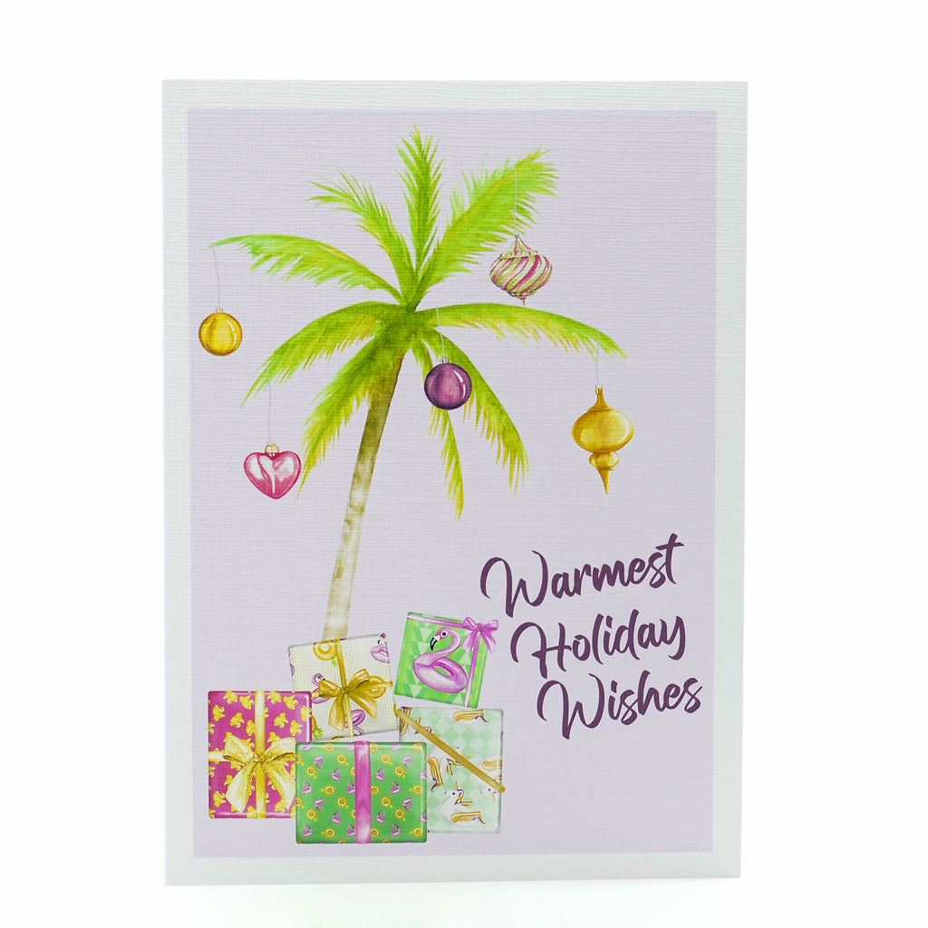 5"x7" notecard with Christmas Palm Tree and Gifts