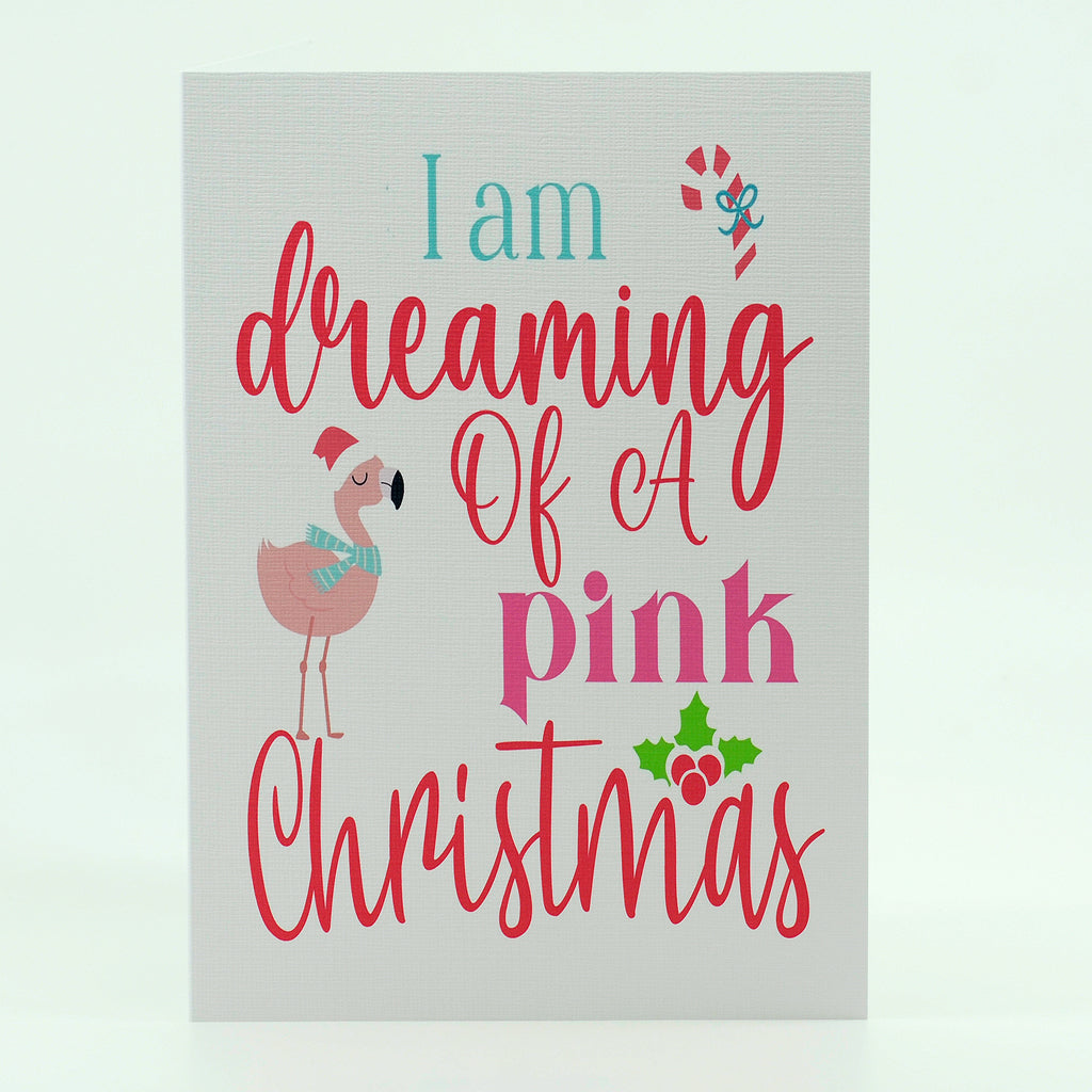 5"x7" Notecard-I am dreaming of Pink Christmas with Santa Flamingo