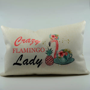 Crazy Flamingo Lady 12"x18" Pillow