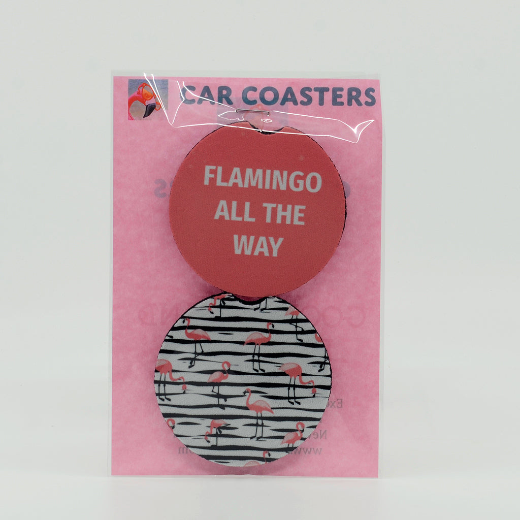 Flamingo All the Way Rubber Car Coasters (Set of 2)