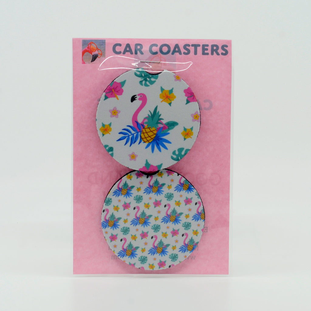 Flamingo Pineapple Rubber Car Coasters (Set of 2)