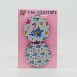 Flamingo Pineapple Rubber Car Coasters (Set of 2)