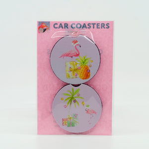 Flamingo Christmas Rubber car coasters (set of 2)