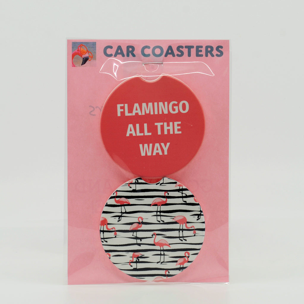 Flamingo All the Way Sandstone Car Coasters (set of 2)