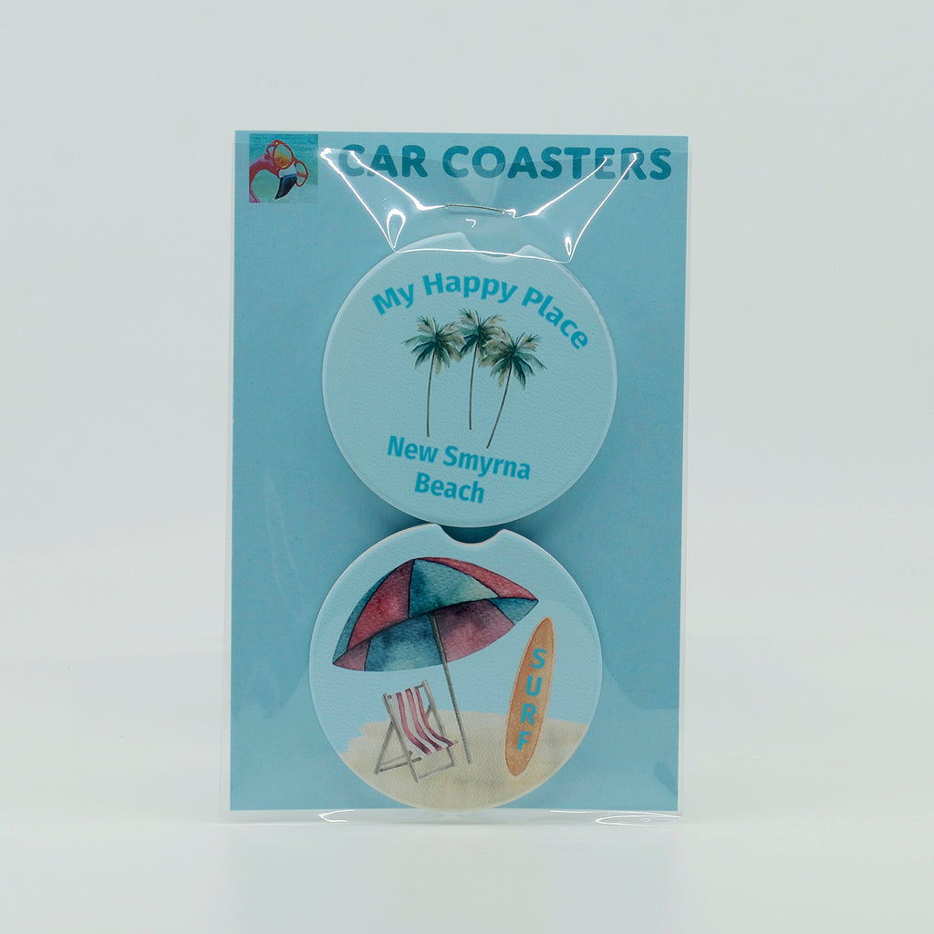My Happy Place New Smyrna Beach Sandstone Car Coasters (set of 2)