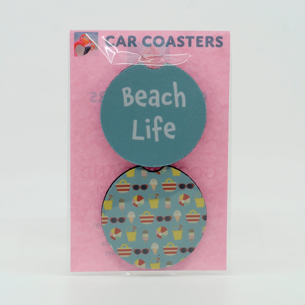 Beach Life Rubber Car Coasters (set of 2)