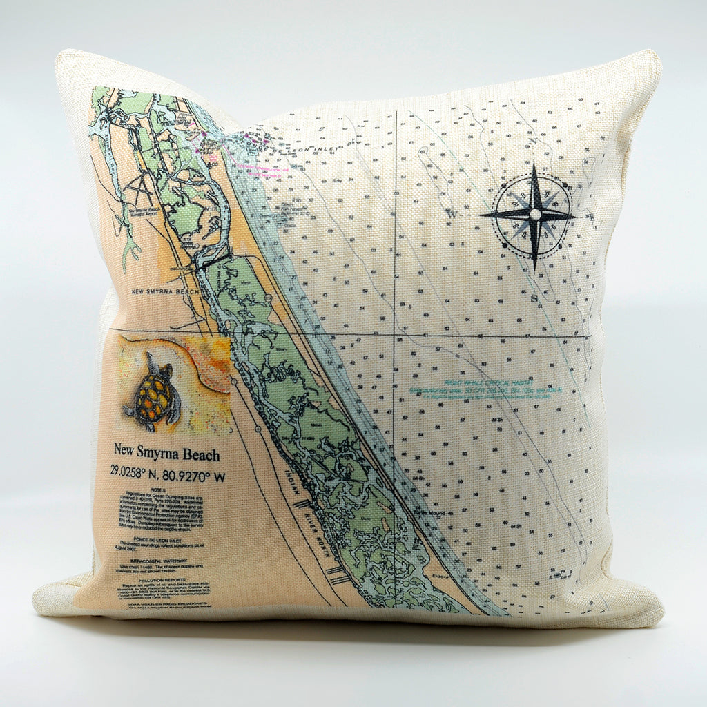 16" x 16" Decorative Pillow-New Smyrna Beach Nautical Chart