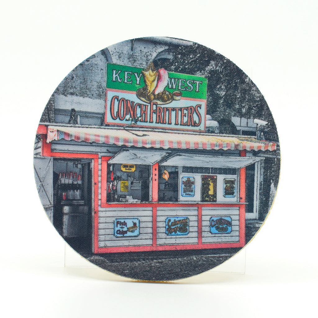 Key West Conch Fritters Shack Photograph on a 4" Rubber Home Coaster