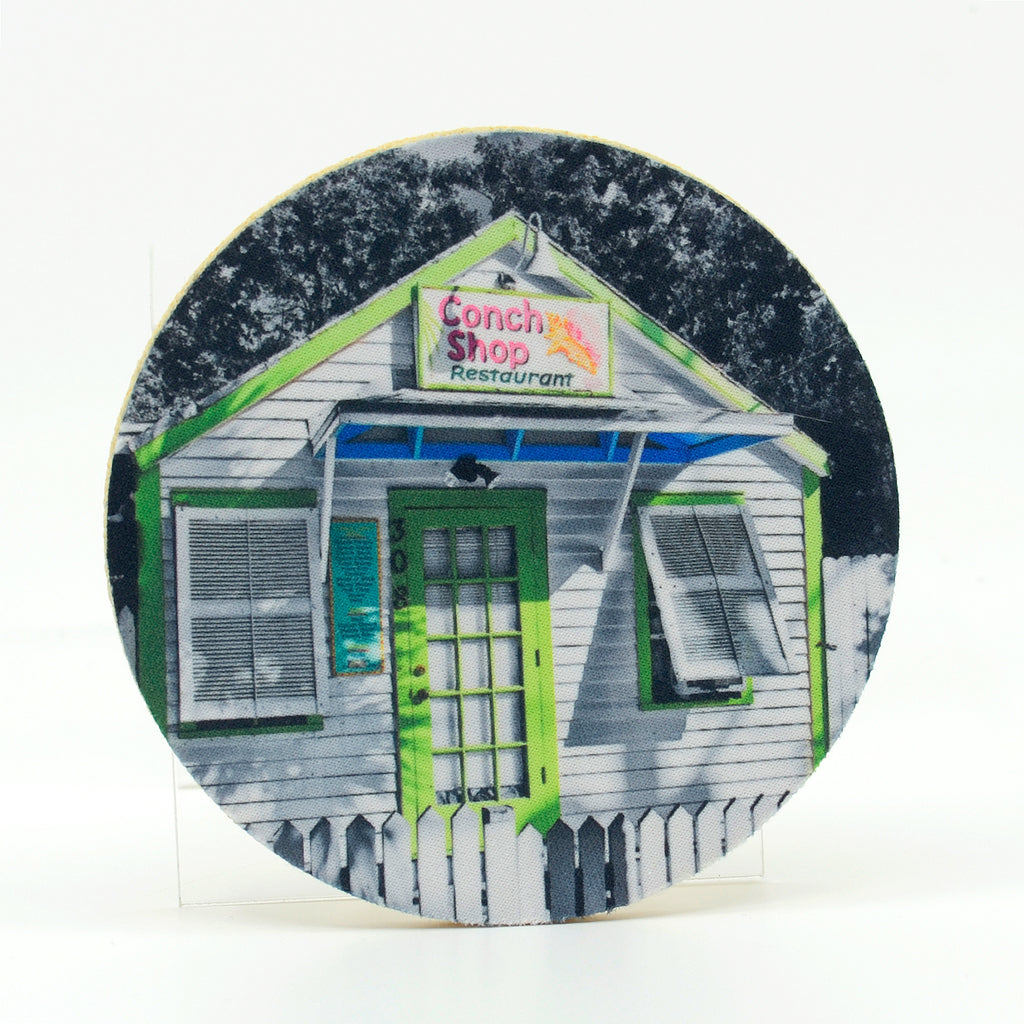 Key West Conch Shop Photograph on a 4" Rubber Home Coaster