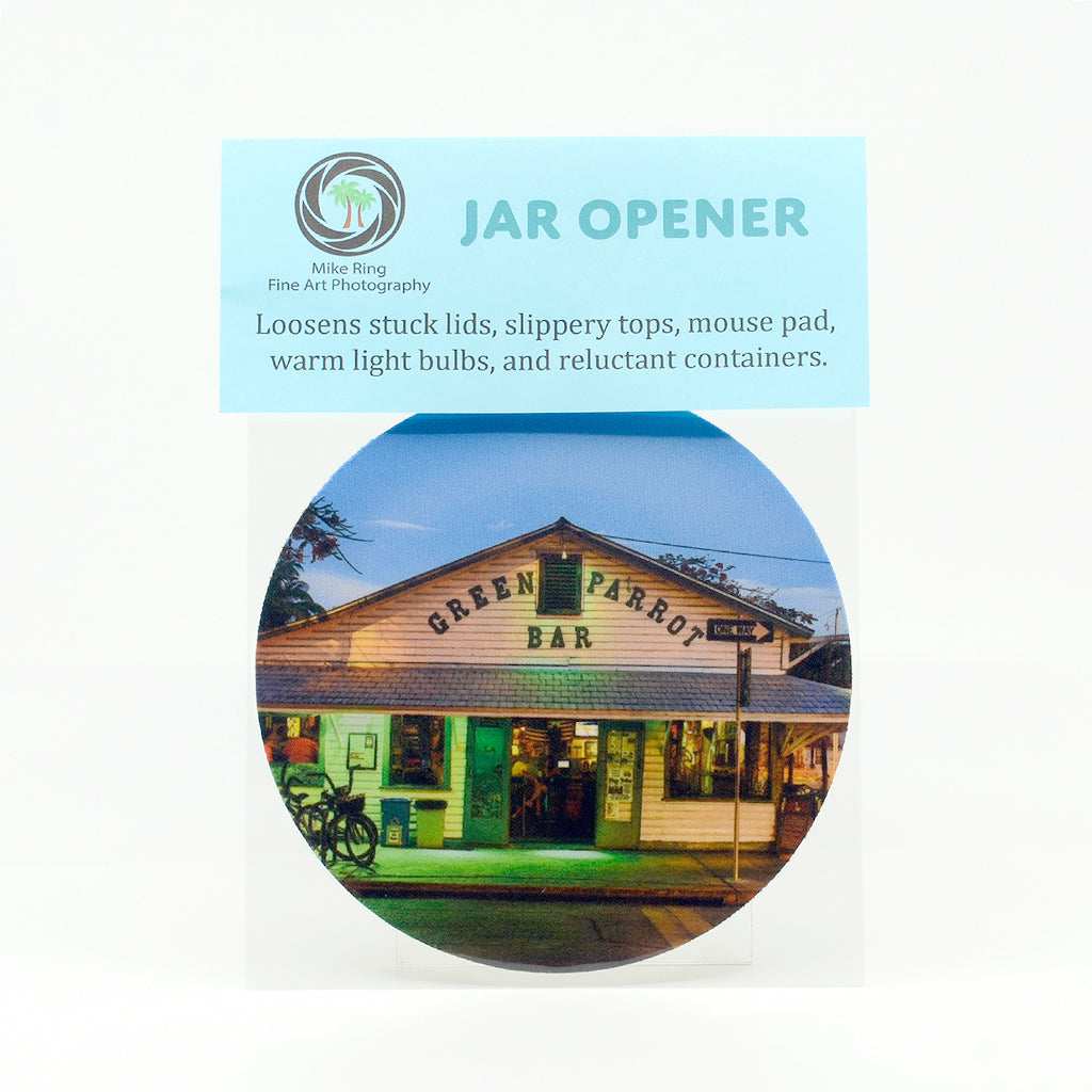 Green Parrot Bar Photograph on a 5" Rubber Round Jar Opener