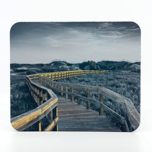A boardwalk to the beach photograph on a rectangle rubber mouse pad