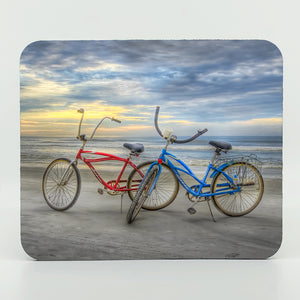 Two beach cruisers on the beach photograph on a rectangle rubber mouse pad