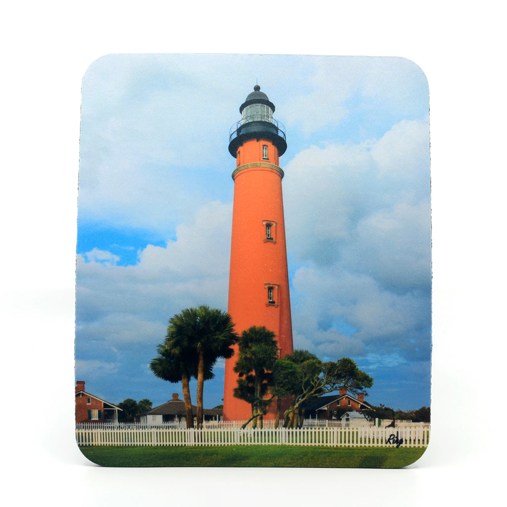 A rectangle rubber mouse pad with an image of Ponce Inlet Lighthouse