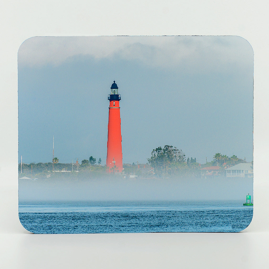 Ponce Inlet Lighthouse in the fog photograph on a rectangle rubber mouse pad