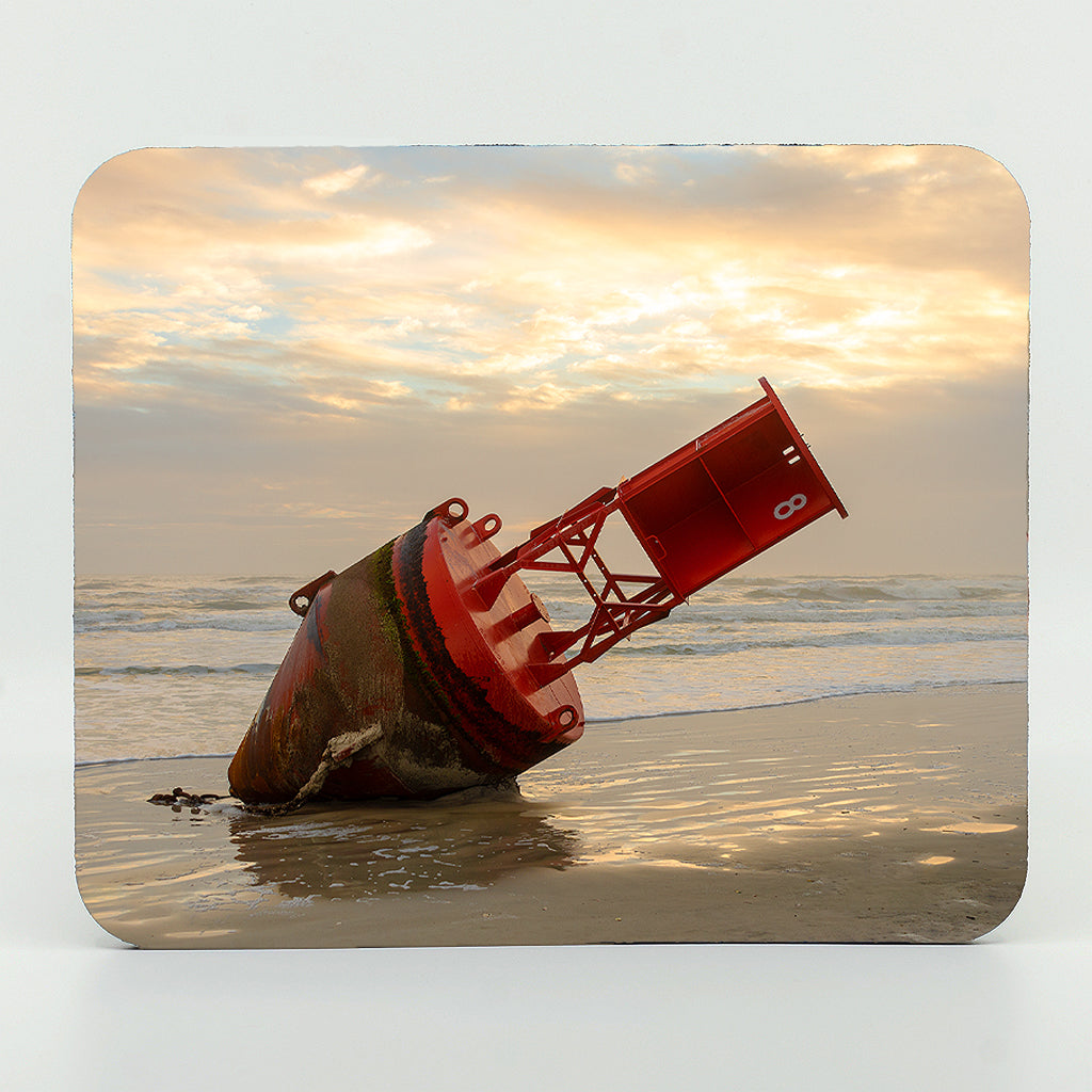 Red Buoy on the beach photograph on a rectangle rubber mouse pad