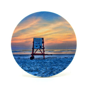 4" Round Rubber Home Coaster with image of Life Guard Stand