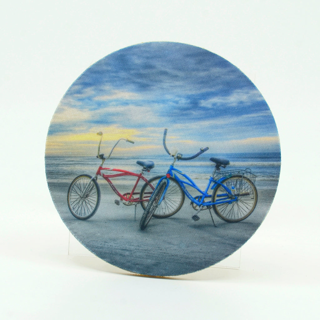4" Round Rubber Home Coaster with image of  Beach Cruisers