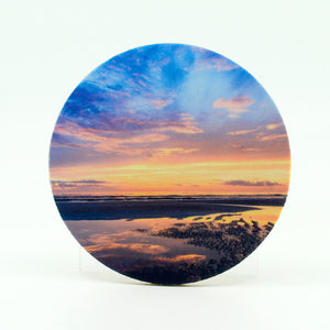 4" Round Rubber Home Coaster with image of New Smyrna Beach Sunrise