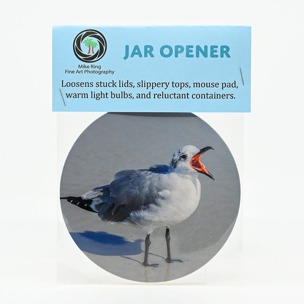 Seagull on the beach on a 5" rubber bottle opener