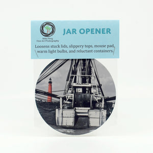 Ponce Inlet Lighthouse with shrimp boat Lady Barbara on a 5" rubber bottle opener