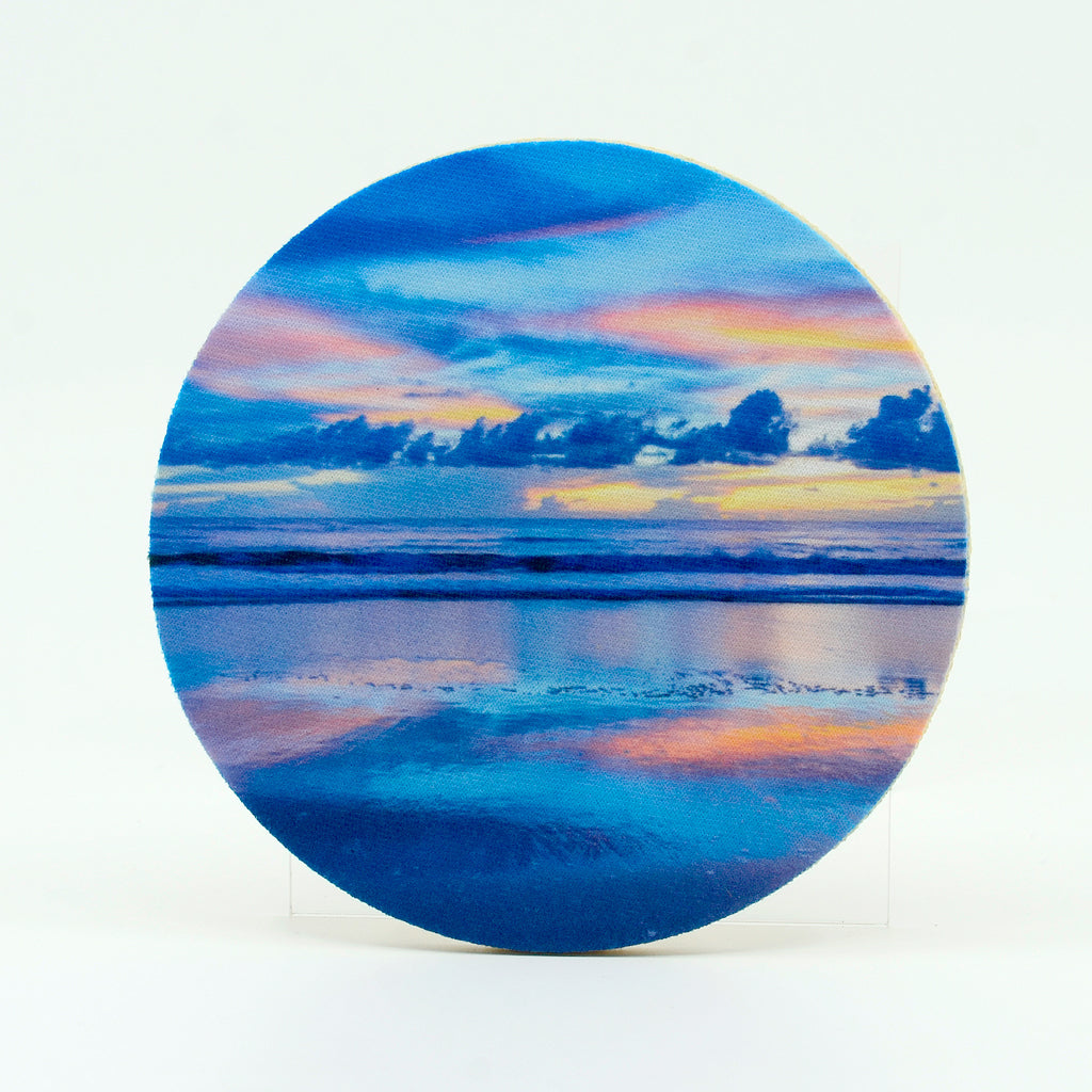 4" Round Rubber Home Coaster with image of Sunrise